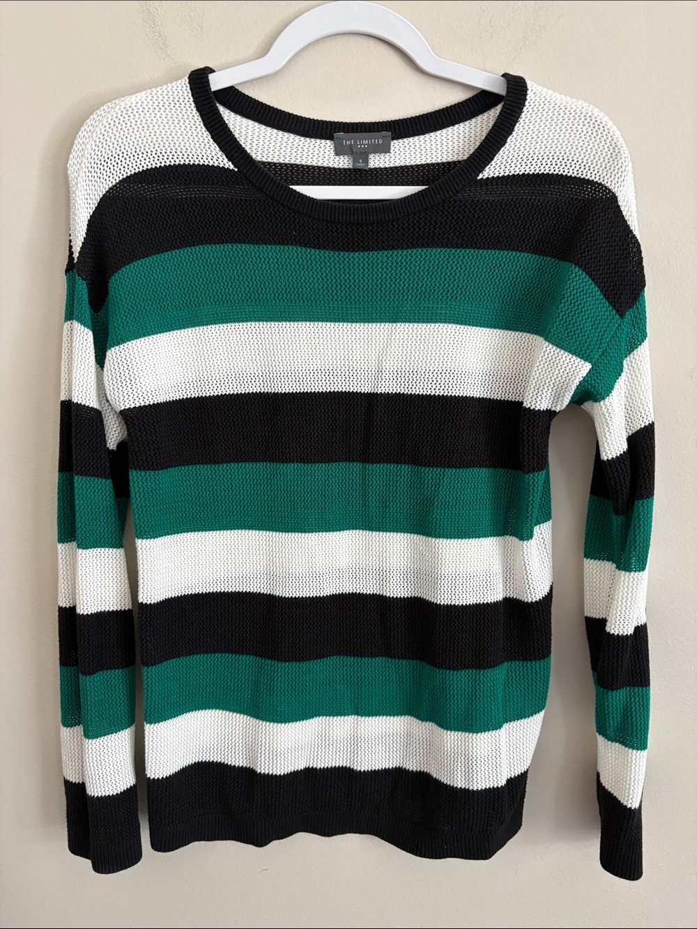 The Limited Women’s Crewneck Striped Sweater - Black, White & Green